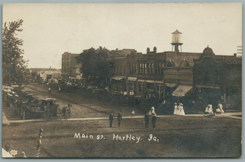 HARTLEY IA MAIN STREET ANTIQUE REAL PHOTO POSTCARD RPPC