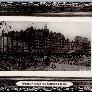 1908 Brighton, England RPPC Beach Metropole Hotel Real Photo Rapid Postcard A75