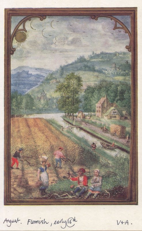 Medieval Farming Threshing Middle Ages Book Of Hours V&A Postcard