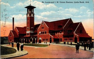 Postcard St. Louis and I.M. Union Railroad Train Station in Little Rock Arkansas