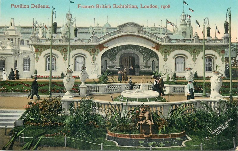 Postcard LONDON Exhibition Pavilion Delieux Franco British Expo 1908