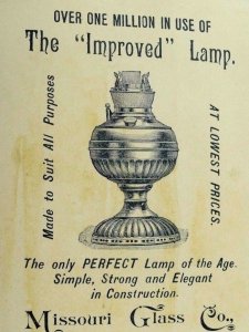 1880's Missouri Glass Co Improved Lamp Winter Scene Night Moon Church P71