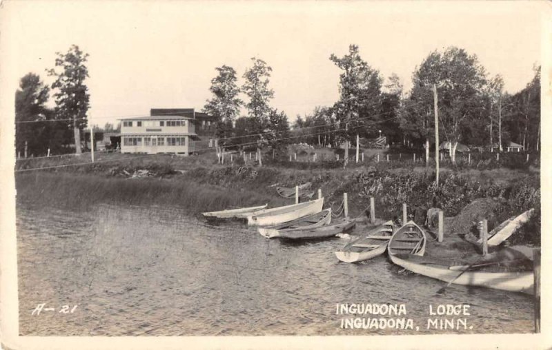 Inguadona Minnesota boats at shore Inguadona Lodge real photo pc ZE686150