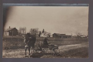 Wisconsin RPPC c1910 COW CART Calf Pullin DOG IN WAGON Farming FARM SCENE WI