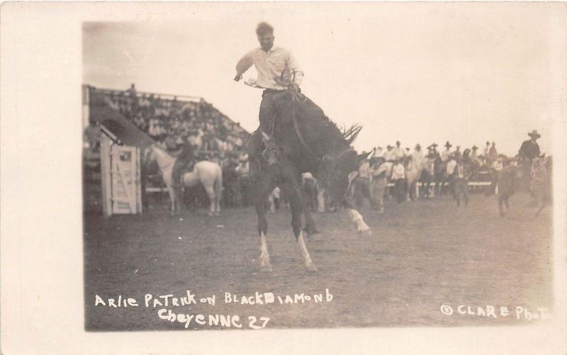 B21/ Rodeo Cowboy Horses Real Photo RPPC Postcard c20s Cheyenne Wyoming 2