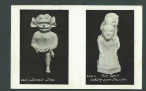 Ca 1908 RPPC One Shows Lincoln Imp & The Other The Devil Looking Over Lincoln