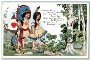 c1910's Valentine Girls Native American Heart Teepee Tent Antique Postcard