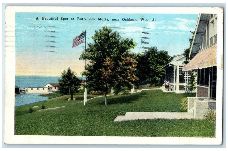 1933 Beautiful Spot Butte Des Morts Oshkosh Wisconsin Antique Vintage Postcard