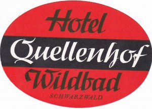Germany Wildbad Im Schwarzwald Hotel Quellenhof Vintage Luggage Label sk3704