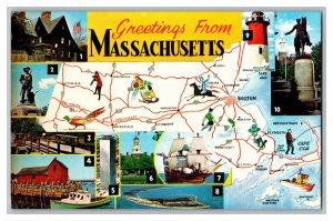 Postcard MA Greetings From Massachusetts Map Card