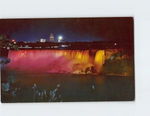 Postcard American Falls of Niagara under illumination Niagara Falls New York USA