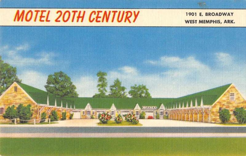 motel 20th century west memphis arkansas L4396 antique postcard