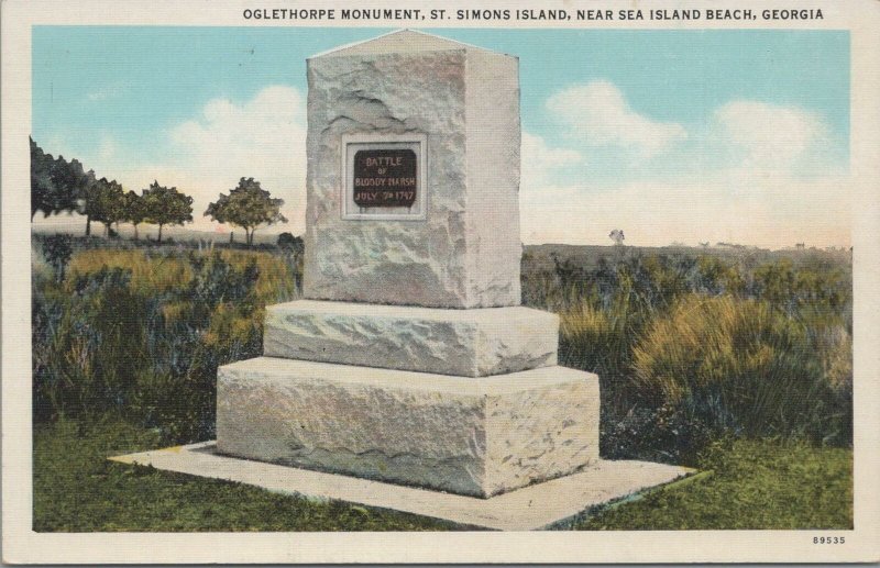 Postcard Oglethorpe Monument St Simons Island Near Sea Island Beach Georgia GA