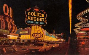 Golden Nugget Casino LAS VEGAS Fremont Street Night Scene 1972 Vintage Postcard