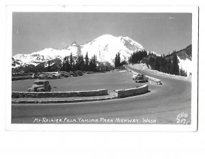 RPPC Mount Rainier From Yakima Park Highway Washington 1940s Cars