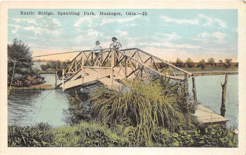 C31/ Muskogee Oklahoma Ok Postcard c1915 Rustic Bridge Spalding Park