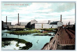 c1905 Durfee Mills Rustic Bridge Building Smokestack View Fall River MA Postcard