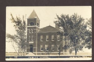 RPPC JUNIATA NEBRASKA PUBLIC SCHOOL VUILDING VINTAGE REAL PHOTO POSTCARD