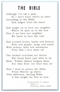 The Bible By Dominic P. Anhorn Owatonna Minnesota MN Vintage Postcard