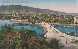 Switzerland, Suisse, Zurich, Quaibrucke und Uetliberg, early 1900s Postcard
