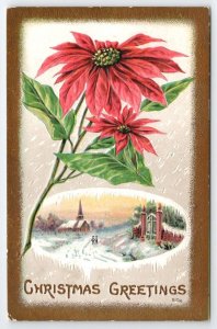 Christmas Greeting Large Poinsettias Davidson Family Long Pine NE Postcard A36