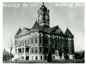 Vintage Real Photo Post Card RPPC Harper County Court House Anthony, KS