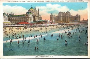 New Jersey Atlantic City Beach Scene Front Of Dennis Marlborough and Traymore...