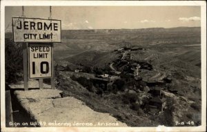 Jeroma AZ Highway 89 Speed Limit Sign Birdseye Real Photo Postcard