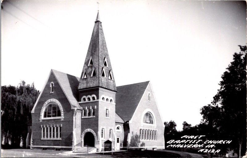 Real Photo Postcard First Baptist Church in Malvern, Iowa