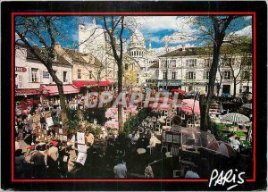 Modern Postcard Paris Montmartre Place du Tertre and Sacre Coeur