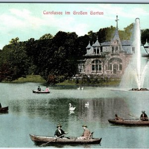 c1900s Dresden, Germany Carolasee Lake Rowboats Swans Large Garden Chateau A353