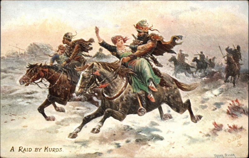 Life in Russia Kurds Kurdish Raid Women Kidnapped Plunder War c1910 Postcard