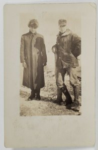 RPPC Two Handsome Men Worker High Boots Fur Hat Coats c1915 Postcard R4
