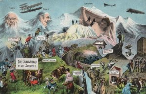 Dir Jungfrau In Der Kukunft Switzerland Train Plane Old Comic Postcard