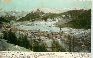 c1903 New Year Best Wishes Postcard; Davos Switzerland, canton of Graubünden