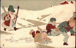 Tuck Christmas No. 8255 Little Boys Playing in Snow c1910 Vintage Postcard