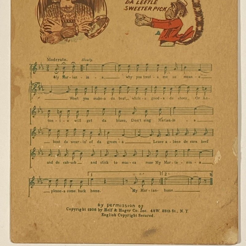 MY MARIANINA Song Music and Lyrics Cpyrt 1906 by Helf & Hager Co No. 4600 Series