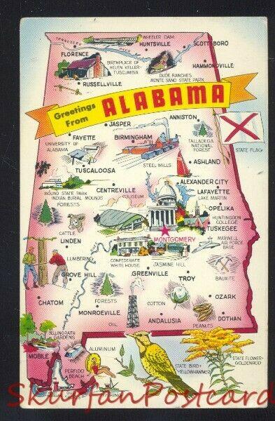 GREETINGS FROM ALABAMA STATE MAP POSTCARD