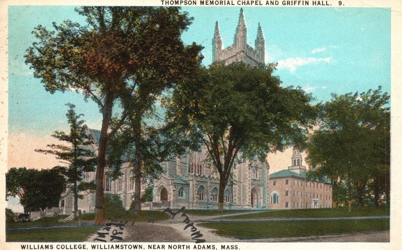 Vintage Postcard 1923 Thompson Memorial Chapel Griffin Hall Adams Massachusetts 