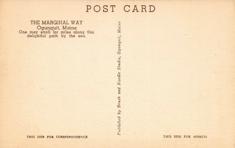 LPS10 Ogunquit Maine Marginal Way Path to the Sea Hand Colored Postcard