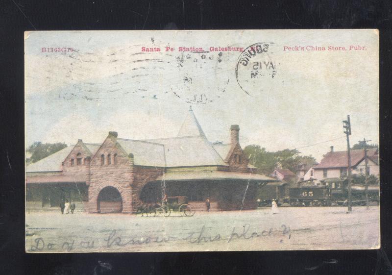 GALESBURG ILLINOIS SANTA FE RAILROAD DEPOT TRAIN STATION VINTAGE POSTCARD 1909