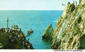 Mexico, Clavadista En La Quebrada, High Diving Water Adventure, Vintage Postcard