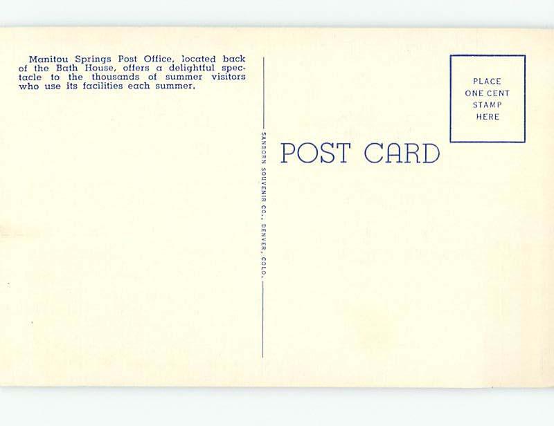 Unused Linen POST OFFICE SCENE Manitou Springs Colorado CO hs1122@