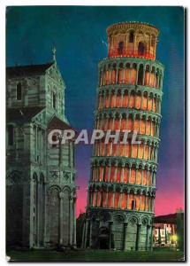 Postcard Modern Pisa leaning tower of St Ranieri night