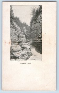 Burlington VT Postcard View Of Ausable Chasm Bailey Music Rooms Advertising