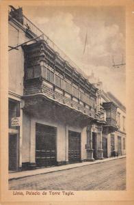 Lima Peru Tagle Tower Palace Street View Antique Postcard K72405