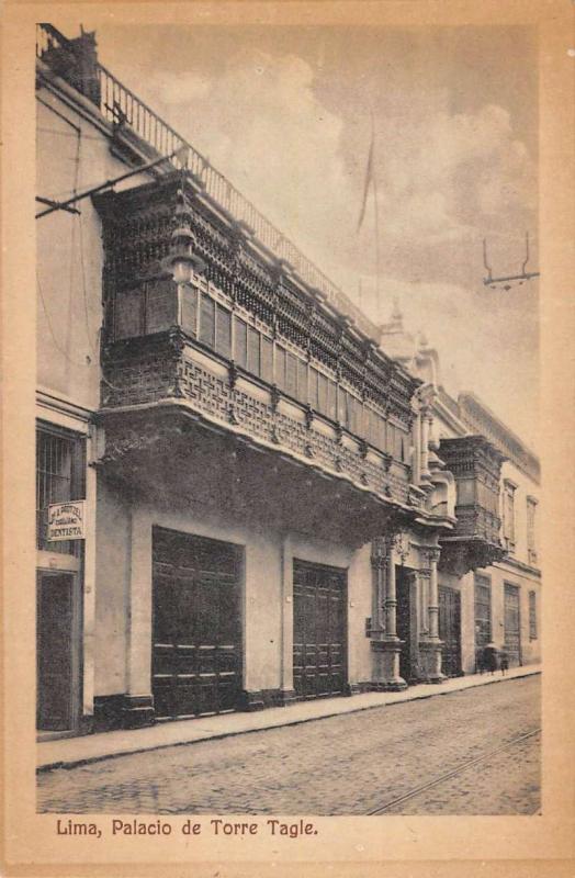 Lima Peru Tagle Tower Palace Street View Antique Postcard K72405