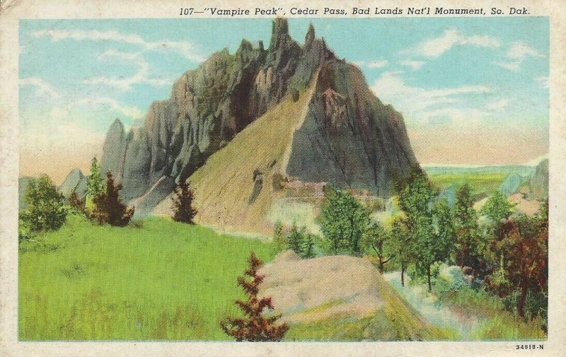 Vampire Peak Cedar Pass Bad Lands Nat'l Monument South Dakota Vintage Postcard  