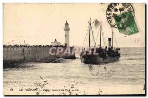 Old Postcard Lighthouse Treport Steam Boat entering the port