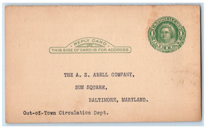 c1880's The A.S. Abell Co. Sun Square Baltimore Maryland MD Postal Card